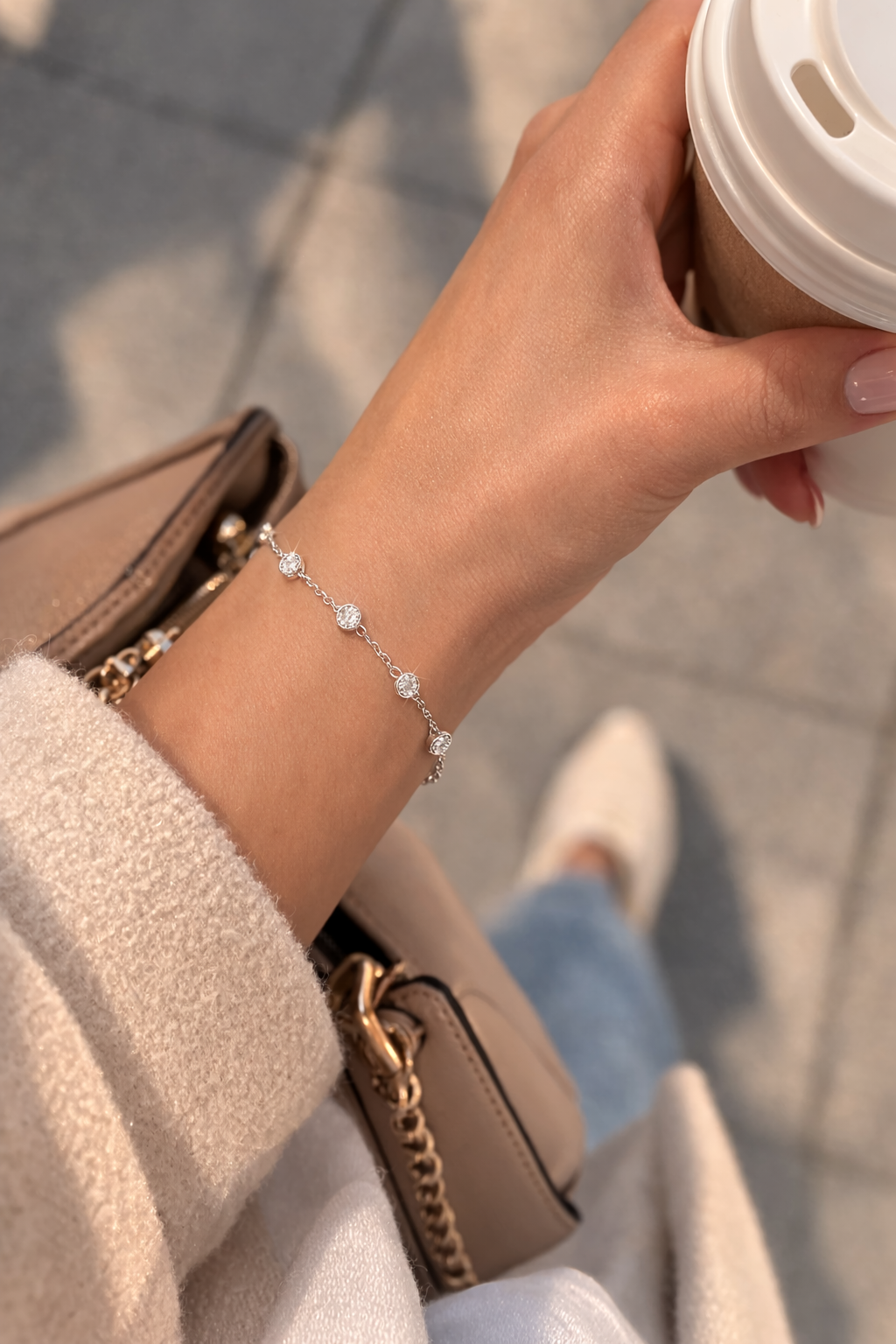 925 Sterling Silver     Moissanite Halo Bracelet